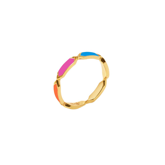 18k gold ring with rotating multi-colored enamel design