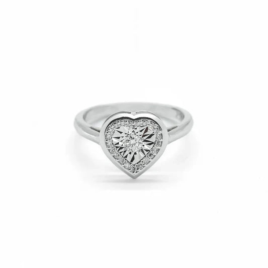 18k white gold heart-shaped ring with diamonds