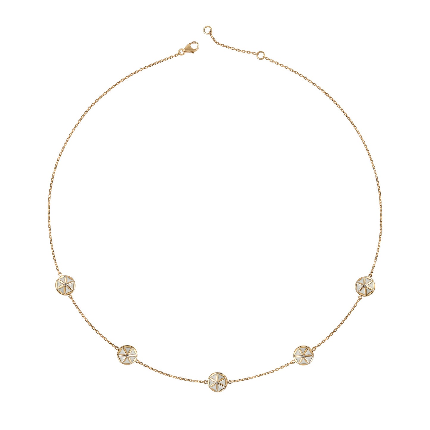 7LEAVES Flower of Elements mother-of-pearl necklace on a white background
