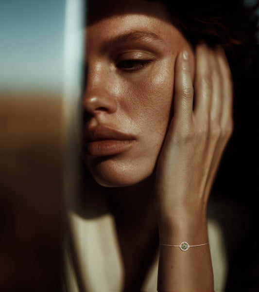 7LEAVES Unlock bracelet worn in an original lifestyle portrait