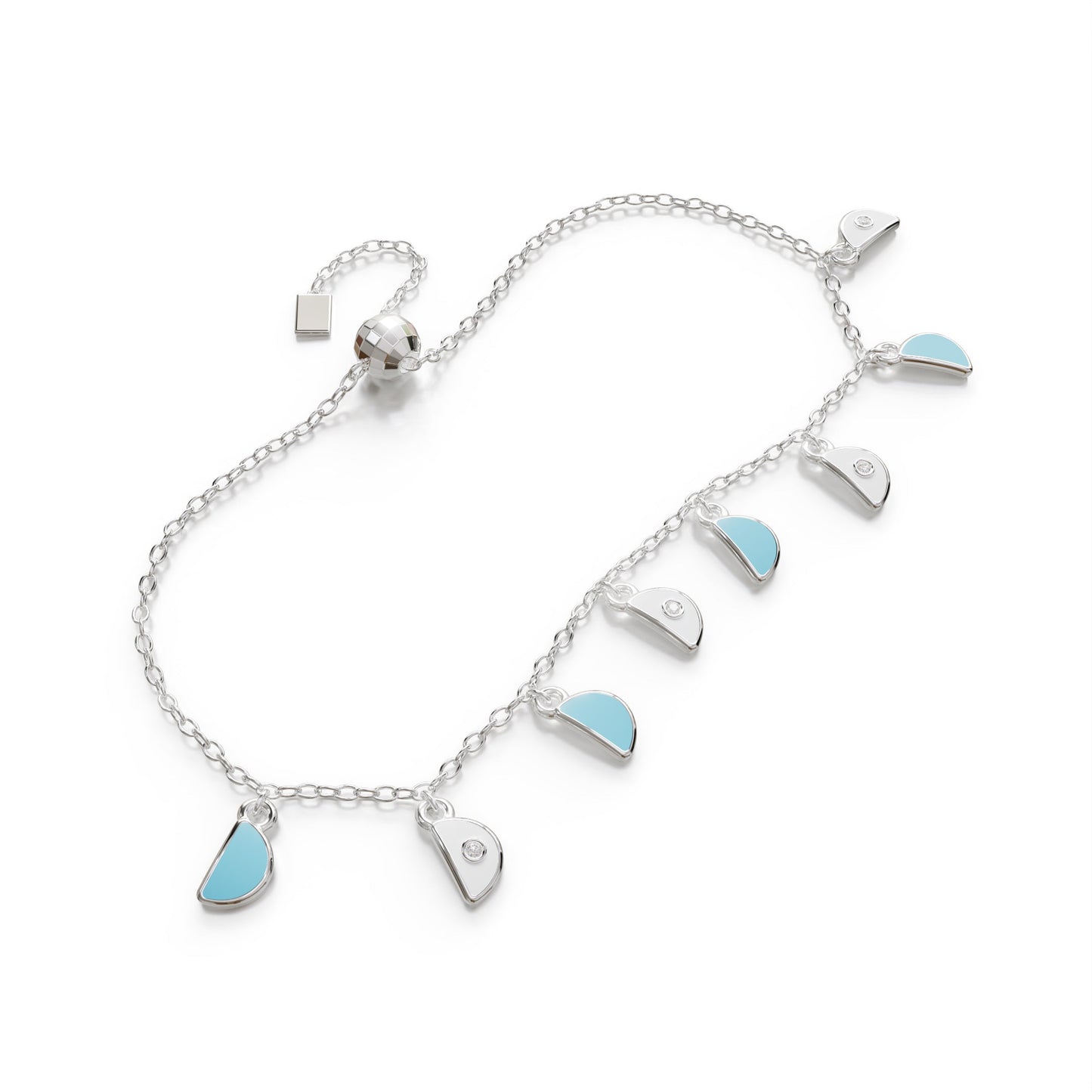 18k white gold charm bracelet with blue and white enamel, additional view