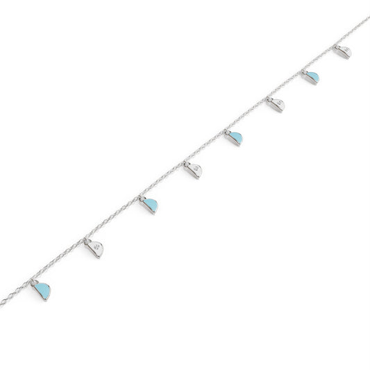 18k white gold charm pendant necklace with blue enamel and diamonds, additional view