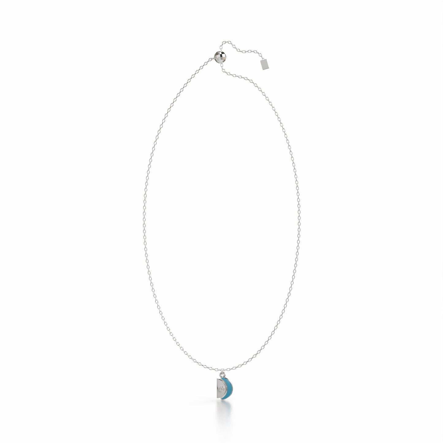 18k white gold pendant necklace with blue enamel and diamonds, additional view