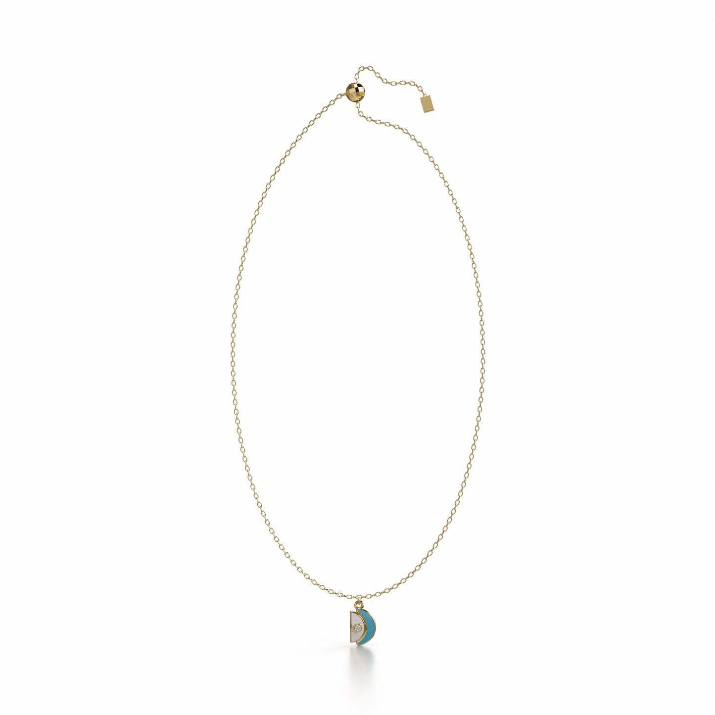 18k yellow gold pendant necklace with blue enamel and diamonds, additional view