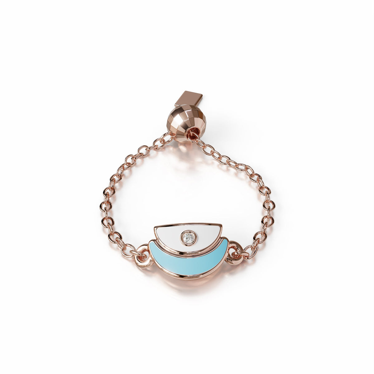 18k rose gold ring with blue enamel and diamonds, dome-inspired design
