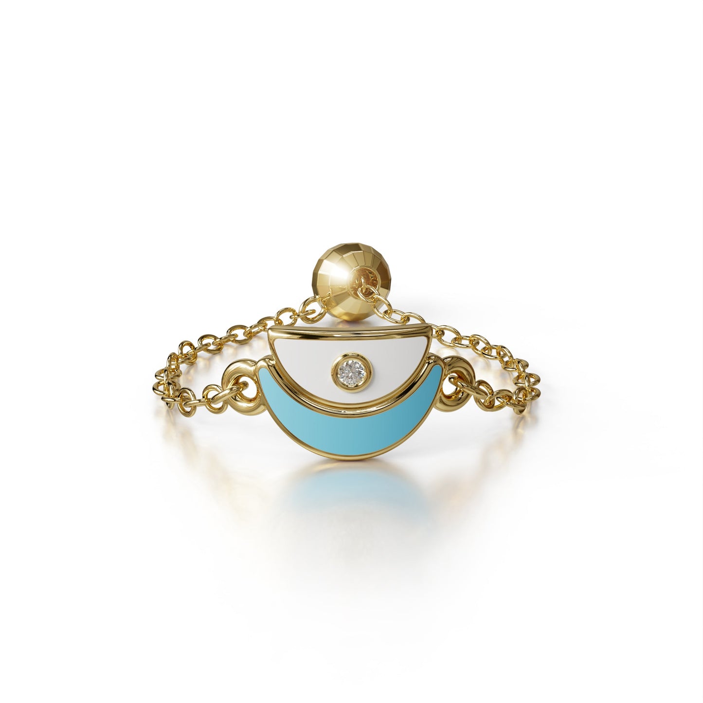 18k yellow gold ring with blue enamel and diamonds, additional view