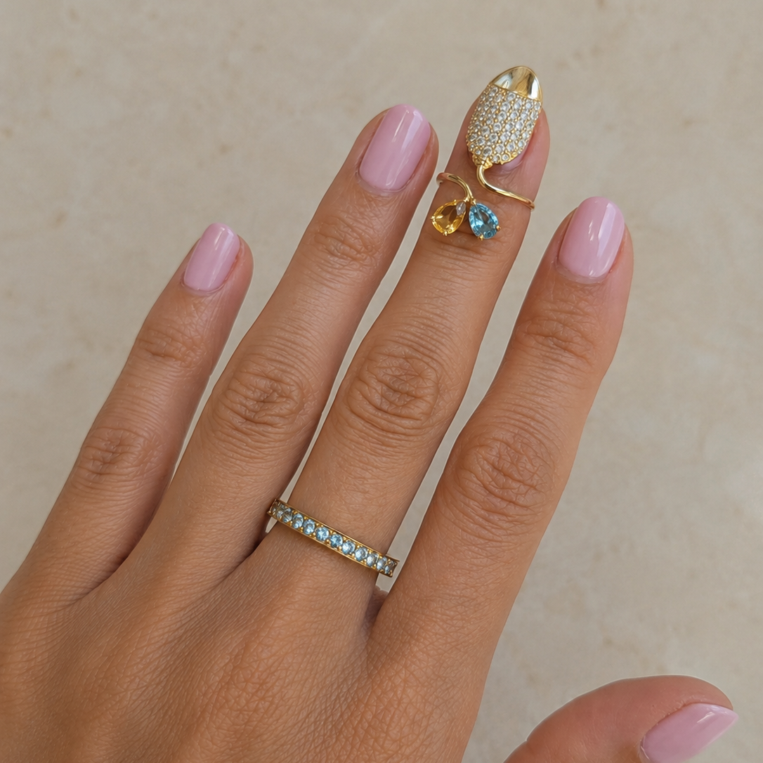 Blue Topaz & Citrine Nail Ring