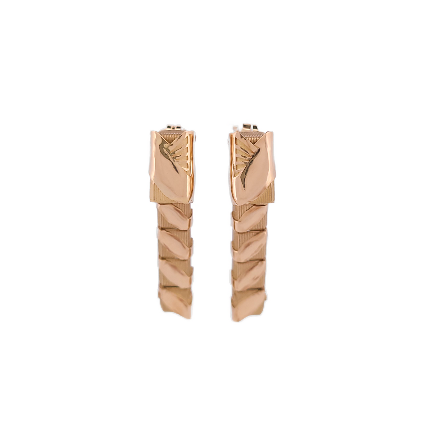 Pair of gold hoop earrings on a white background