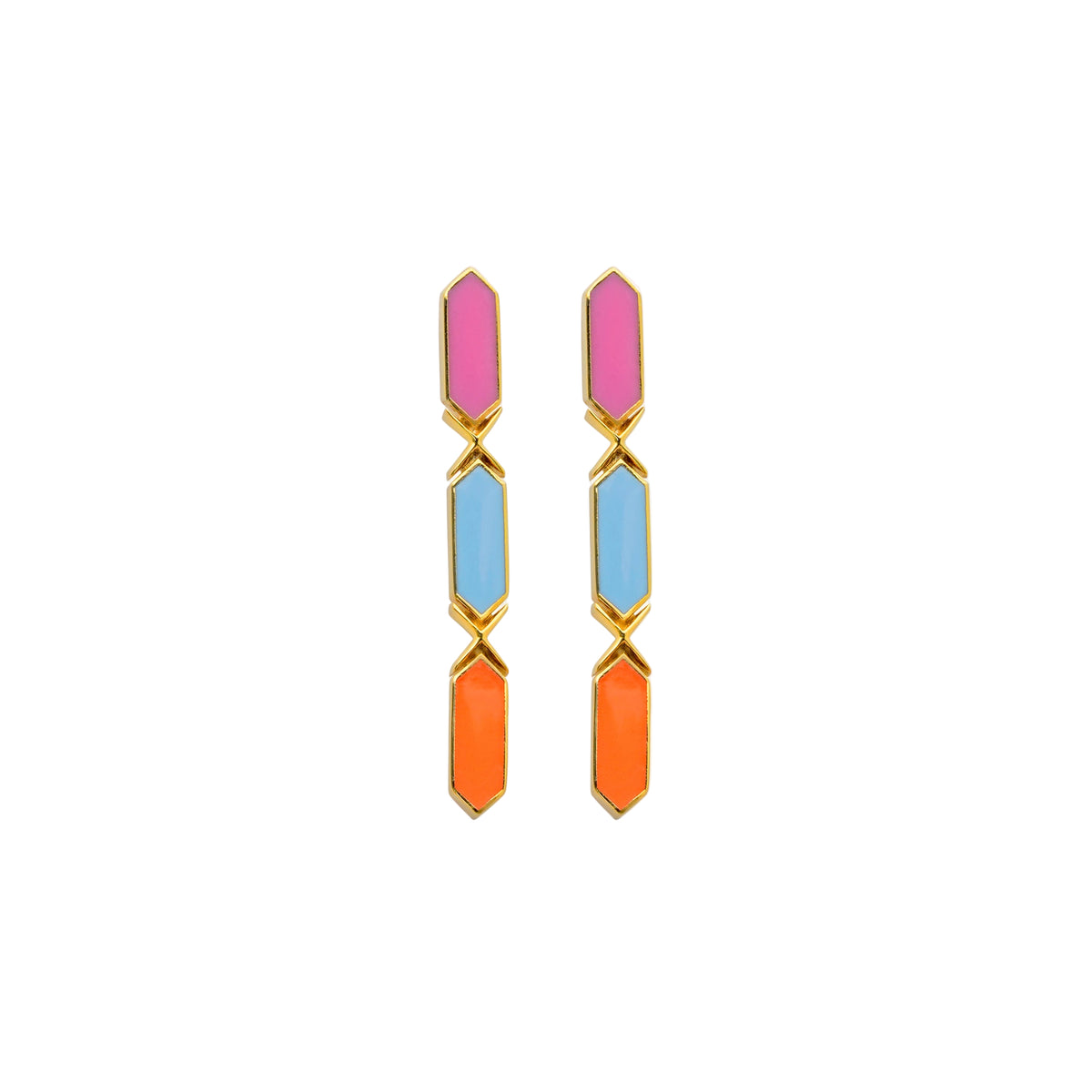 Colorful geometric earrings on a white background