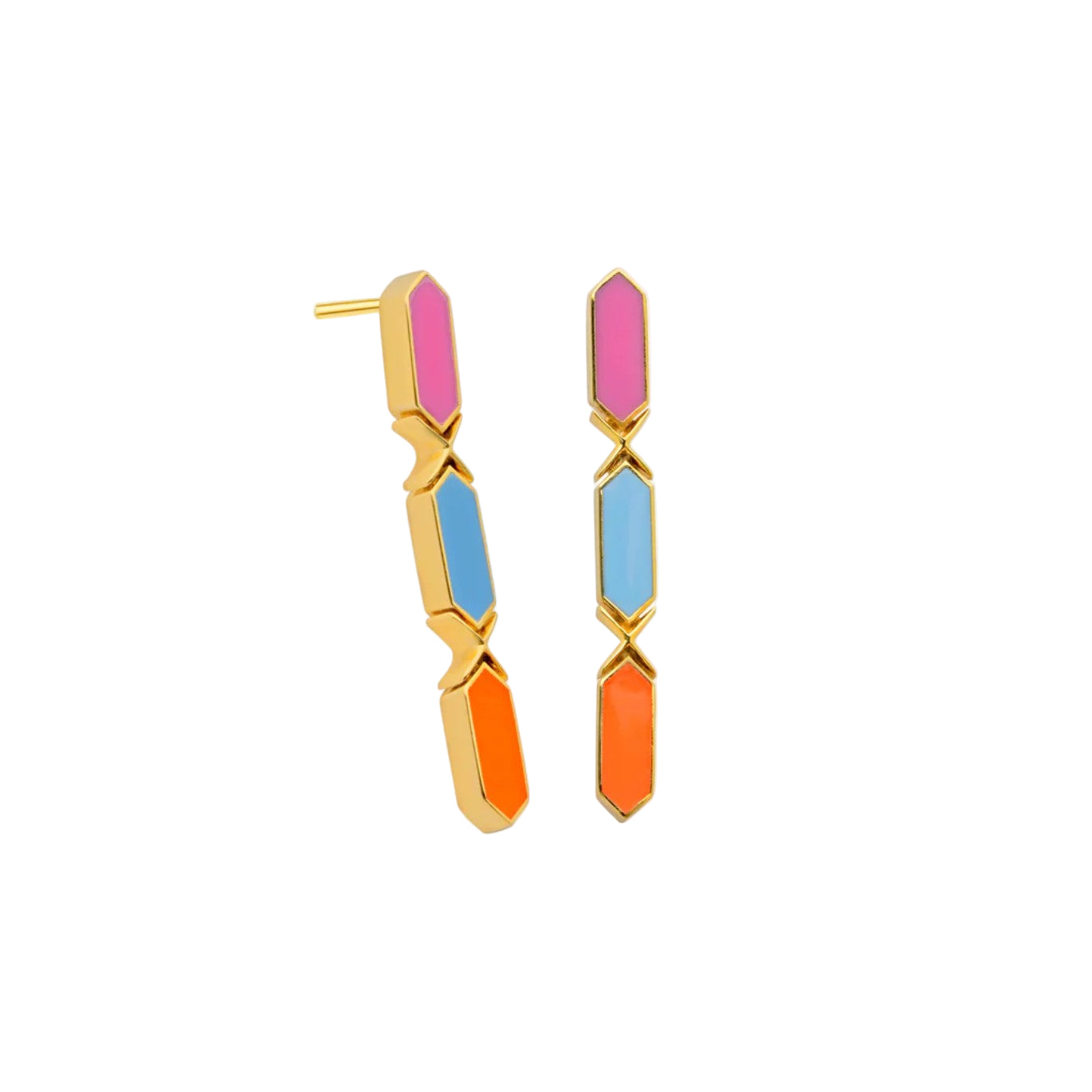 Colorful geometric earrings on a white background