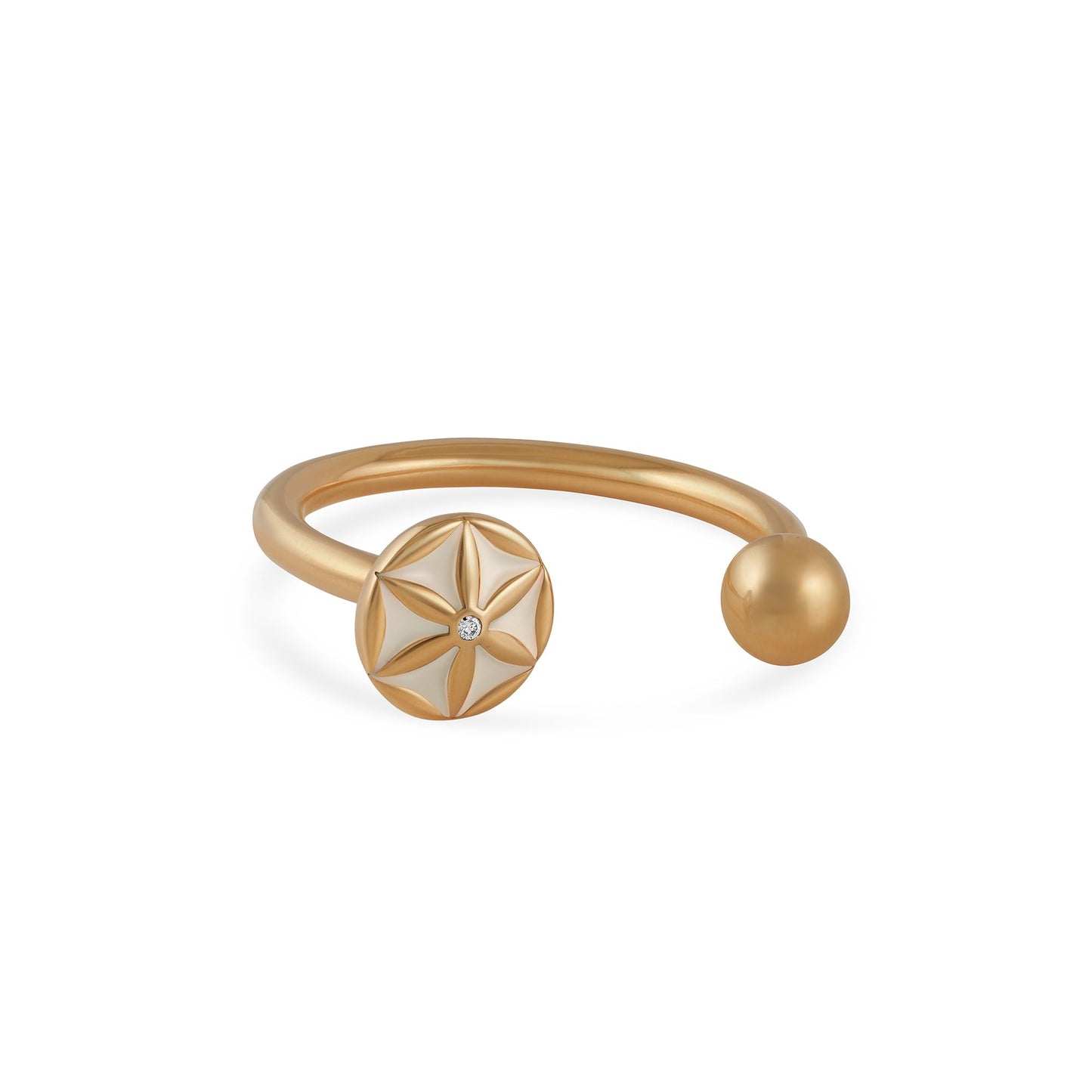 18k gold ring with Flower of Life-inspired enamel design and diamonds, additional view