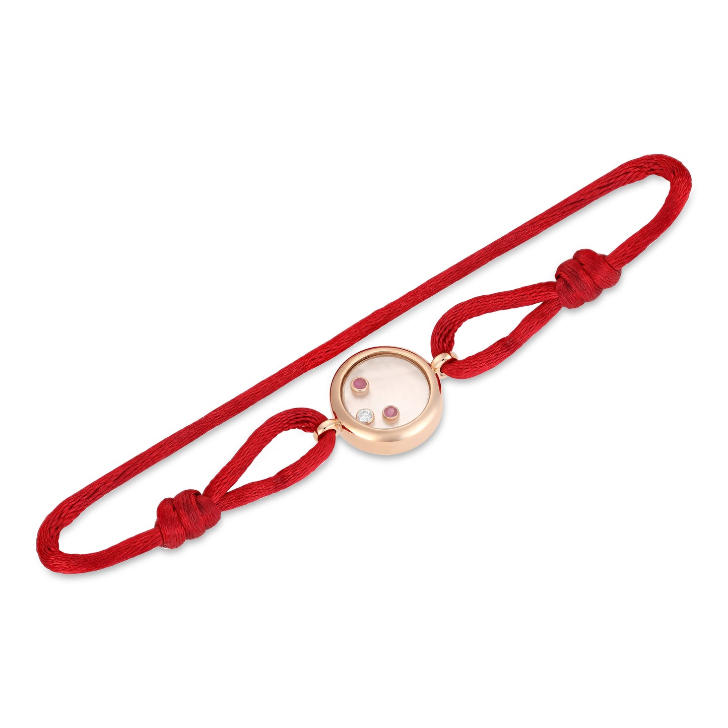 18k rose gold cuff bracelet with orbiting diamond and gemstone detail, additional view