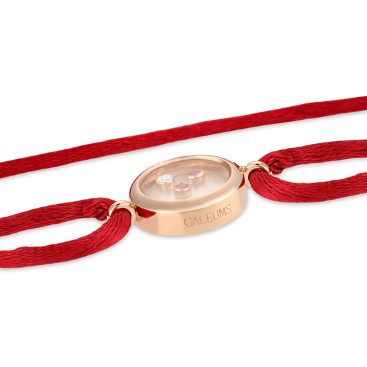 18k rose gold cuff bracelet with orbiting diamond and gemstone detail, additional view