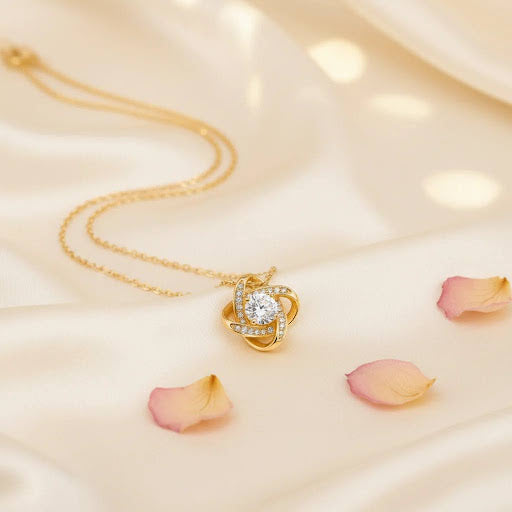 18k gold love knot necklace with lab-grown diamonds, additional view