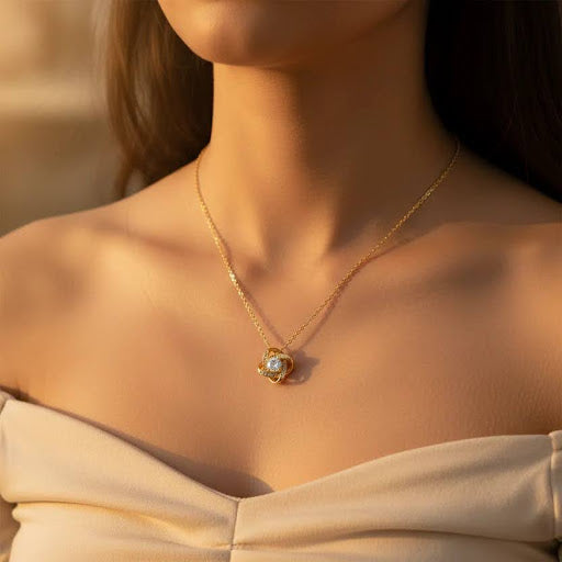 18k gold love knot necklace with lab-grown diamonds, additional view