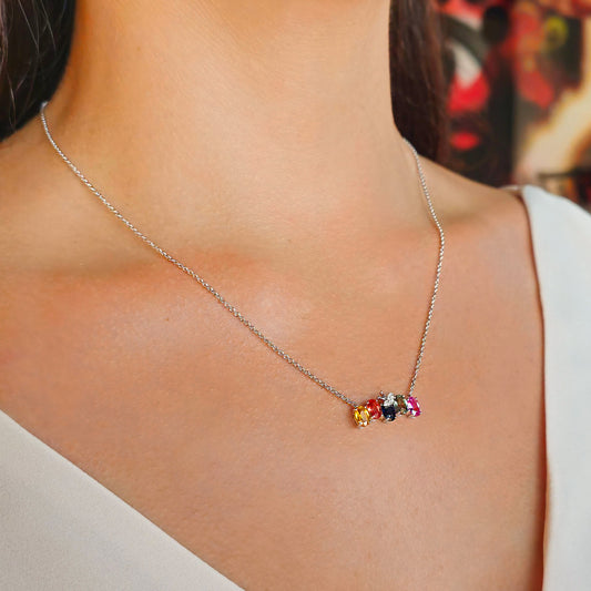 Necklace with colorful pendant on a person's neck