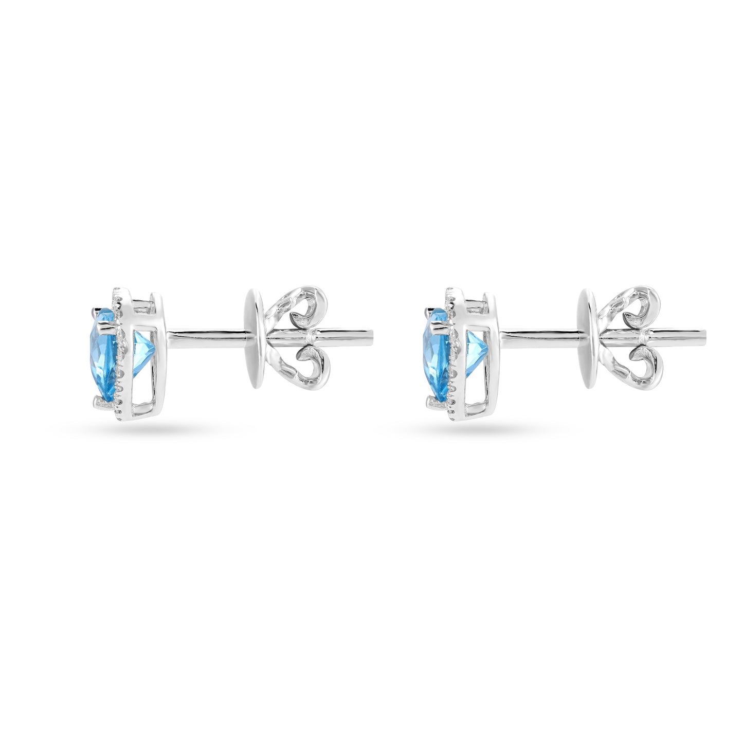 18k white gold heart-shaped stud earrings with blue topaz and diamond halo, additional view