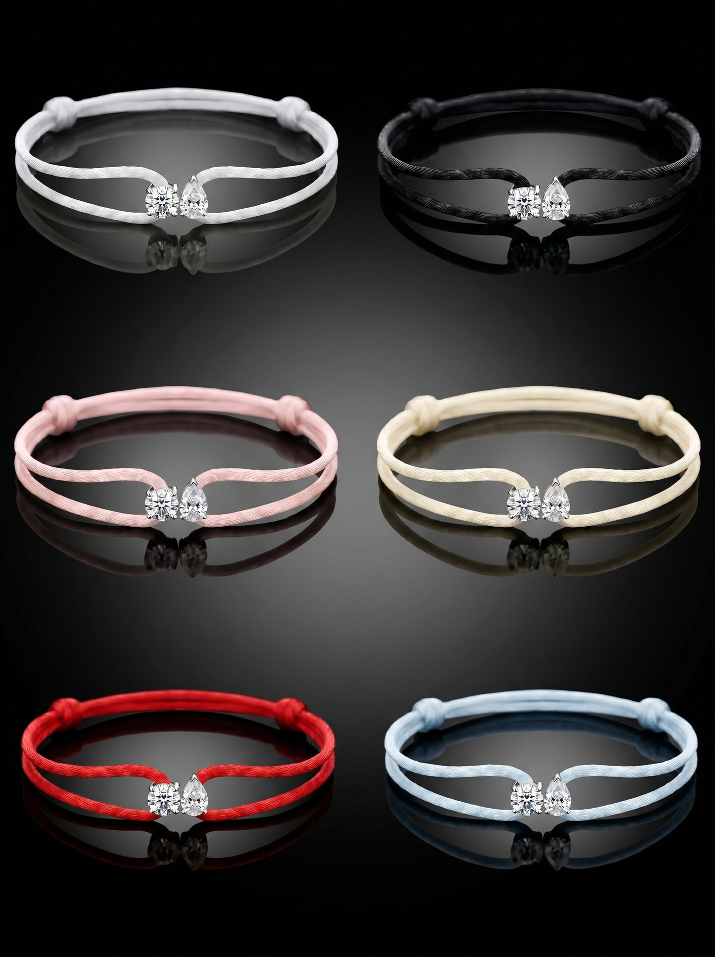 Satin cord bracelet with round and pear-shaped lab-grown diamonds, additional view