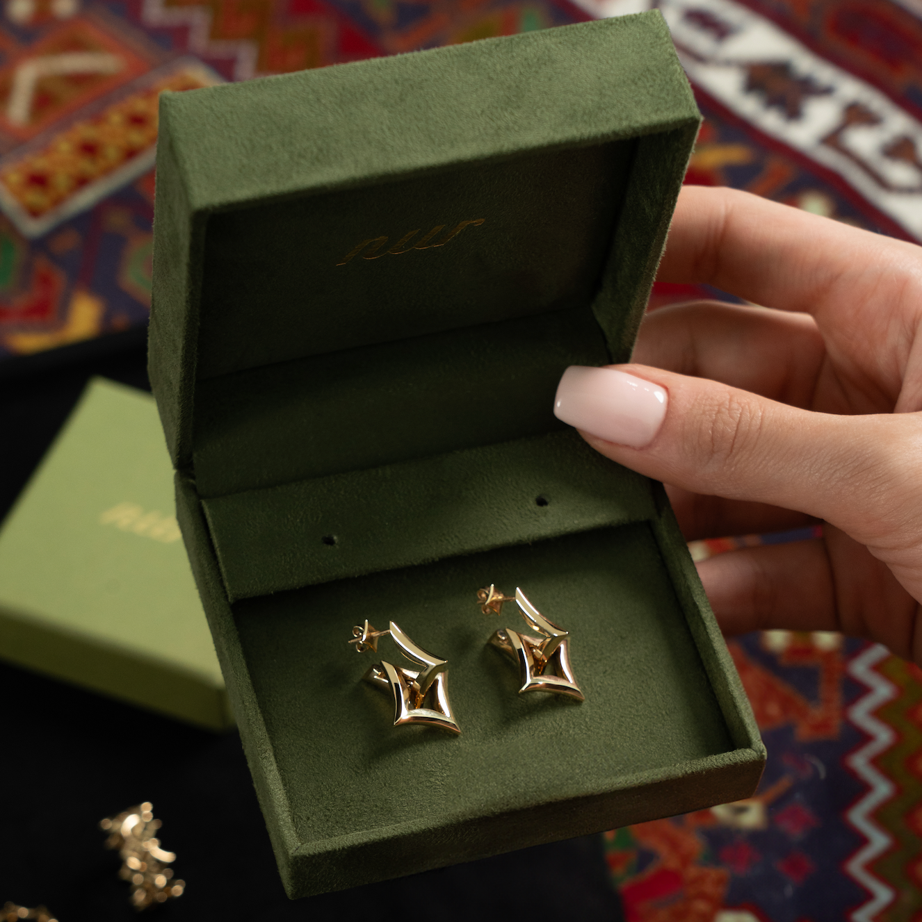 18k gold interlocking sculptural earrings, additional view