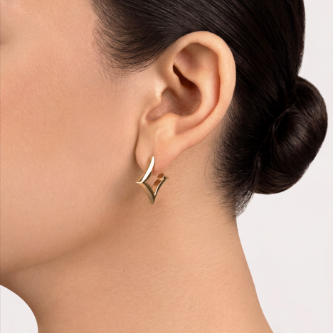 18k gold sculptural hoop earrings with geometric design, additional view