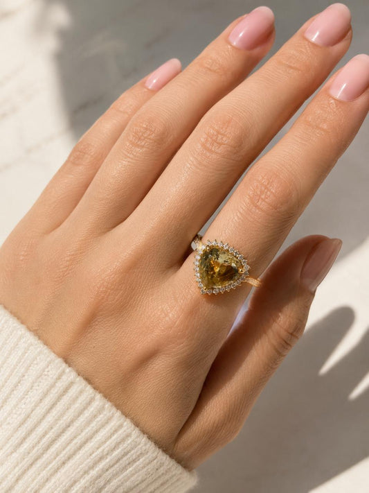 DTopaz Citrine Heart Diamond Ring in 18K gold, alternate product view