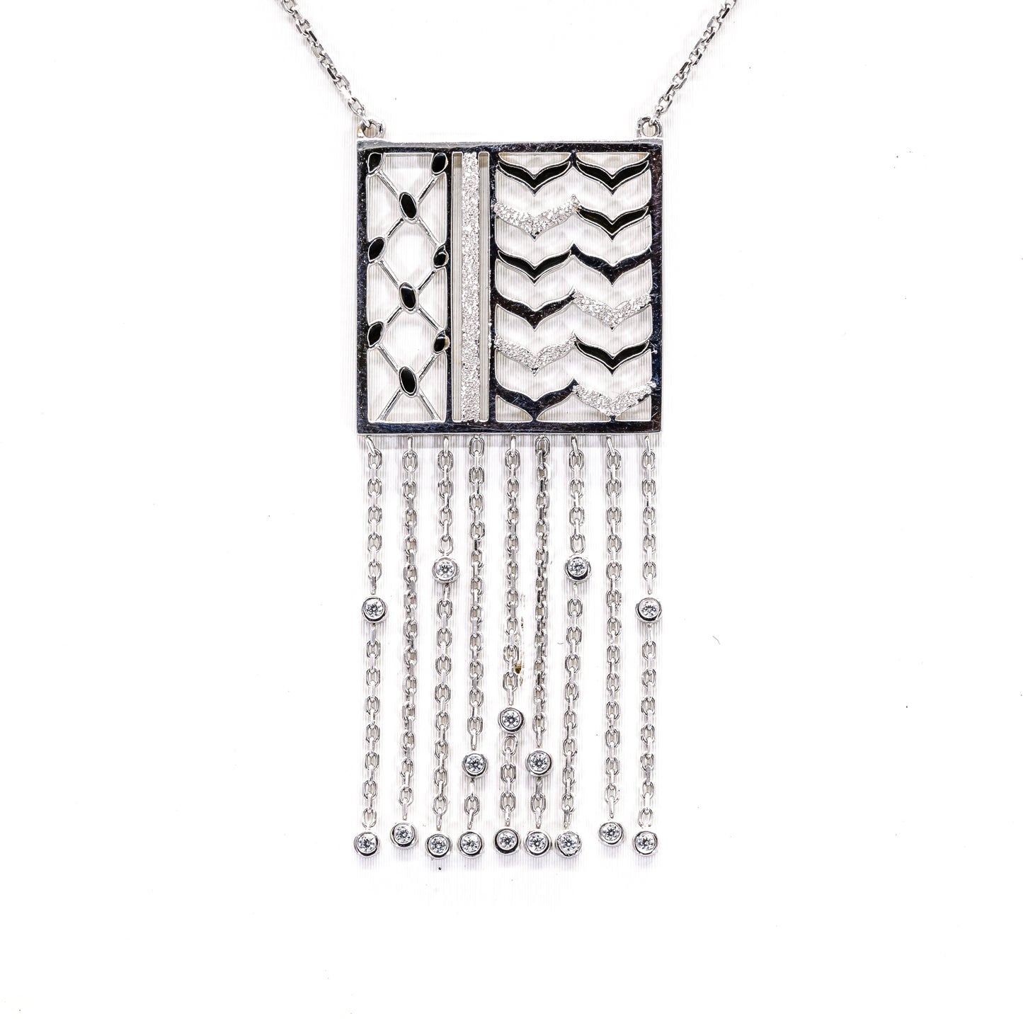 Necklace with a decorative pendant on a white background