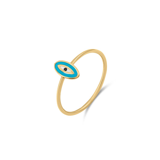 18k gold ring with green enamel eye-pattern design