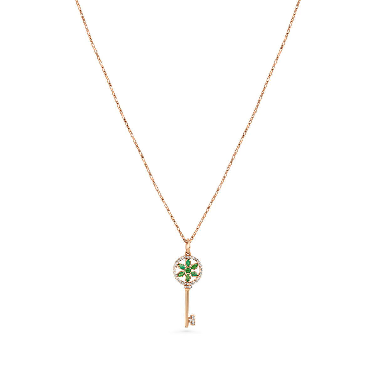 18k rose gold necklace with diamonds and enamel