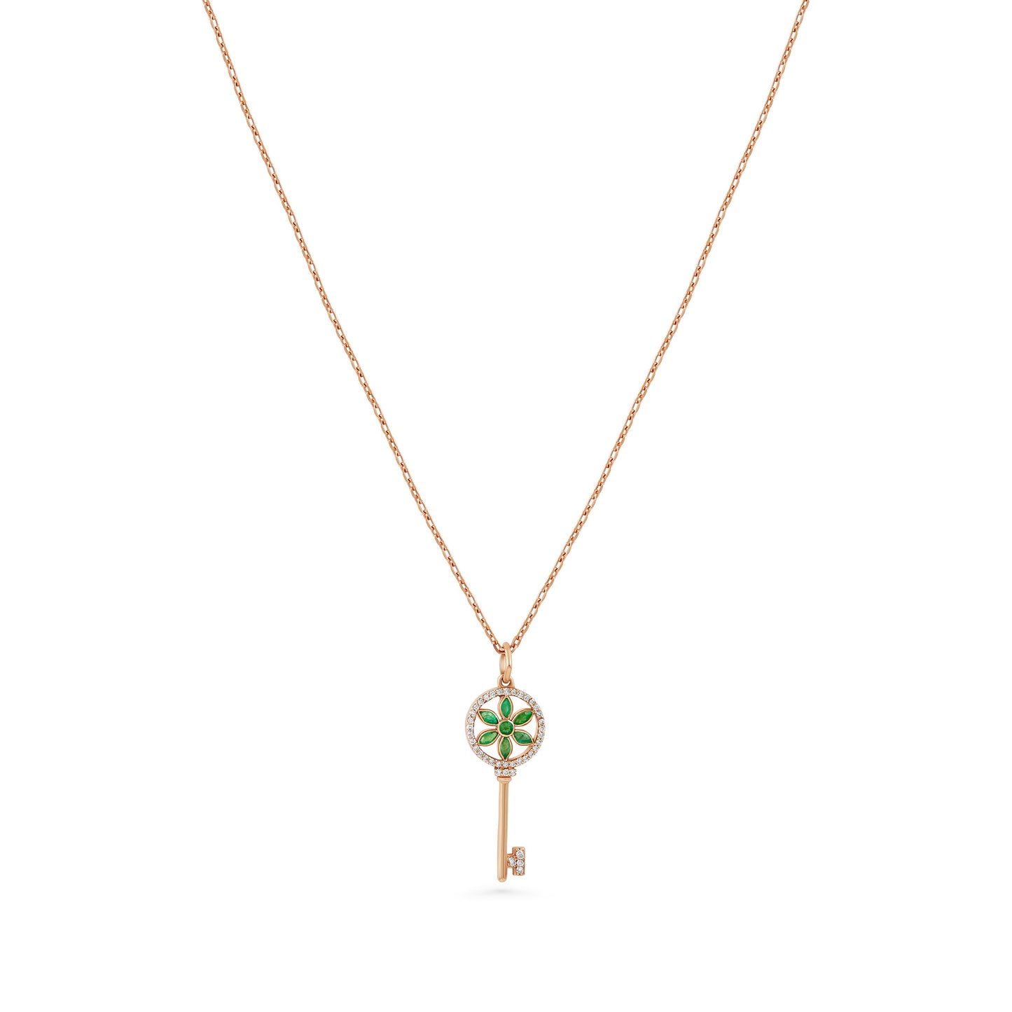 18k rose gold necklace with diamonds and enamel