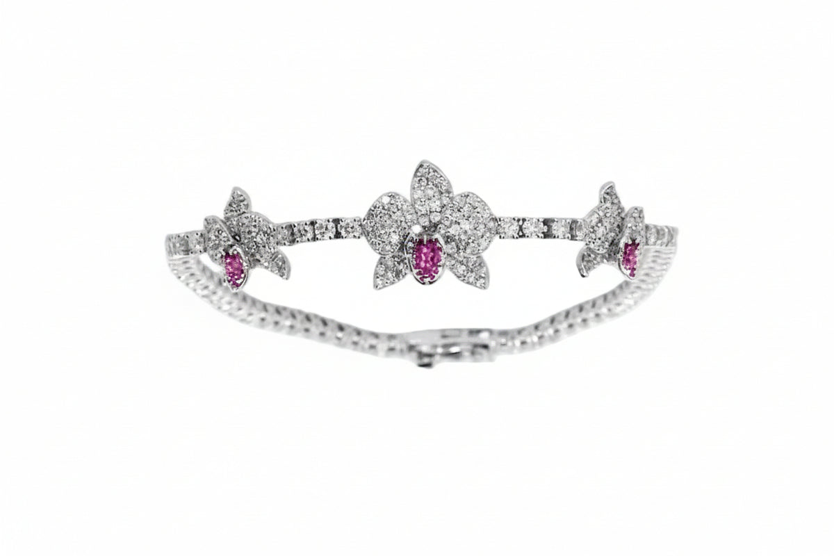 Ranimor Diamond Orchid Bracelet in 18K white gold, front view