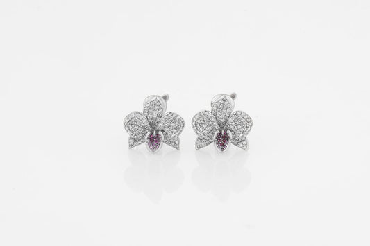Ranimor Diamond Orchid Earrings in 18K white gold, front view