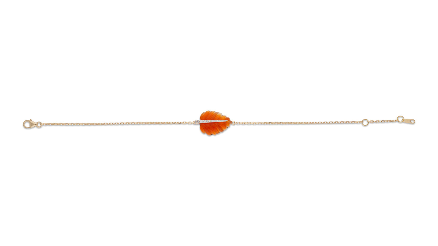 Ranimor Garnet Leaf Bracelet in 18K yellow gold, full bracelet view on white background
