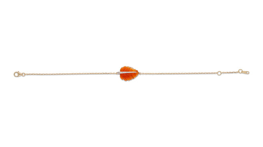 Ranimor Garnet Leaf Bracelet in 18K yellow gold, full bracelet view on white background