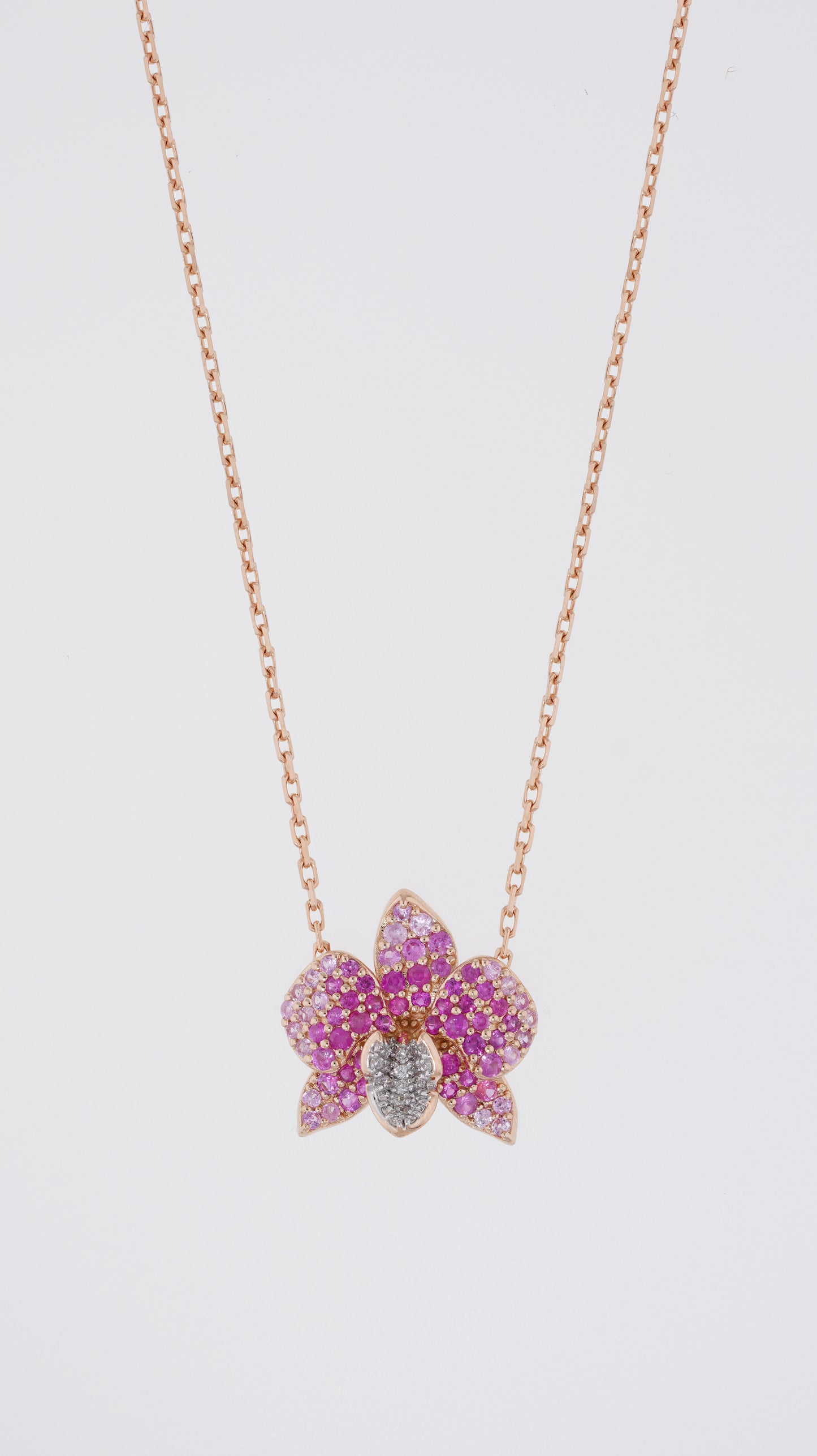 Ranimor Sapphire Orchid Necklace in 18K rose gold, pendant detail