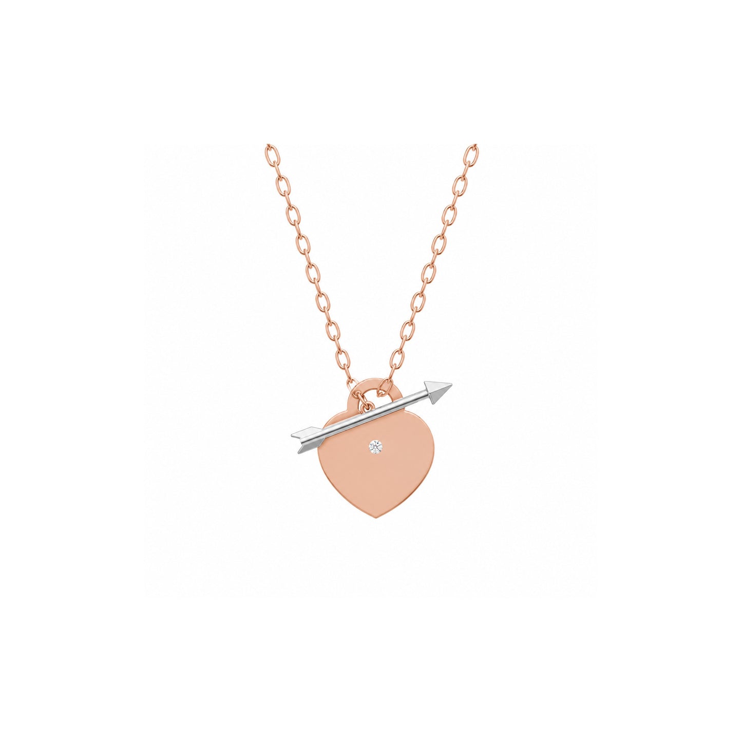 Rulla Jewelry Arrowed Heart Necklace in 18K white & rose gold with natural diamonds