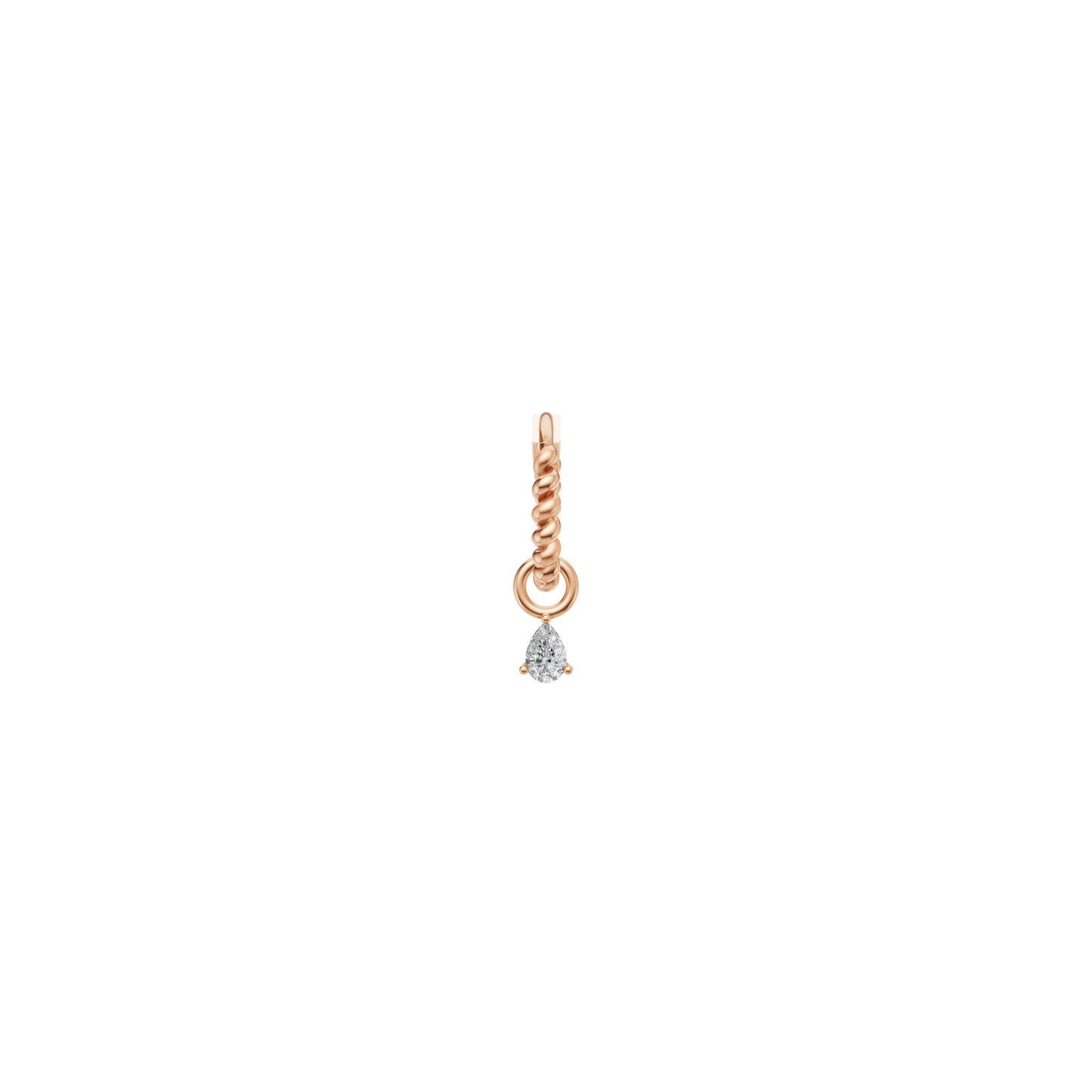 Rulla Jewelry Twisted Hoop with Tear Drop Charm in 18K rose gold with natural diamonds