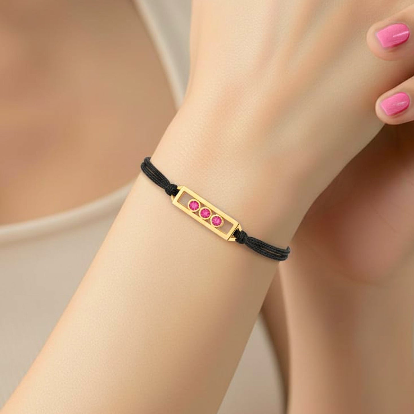 18k white gold cage-design bracelet with pink sapphires and diamonds, additional view