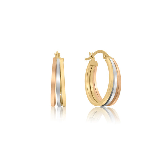 18k white, yellow and rose gold hoop earrings