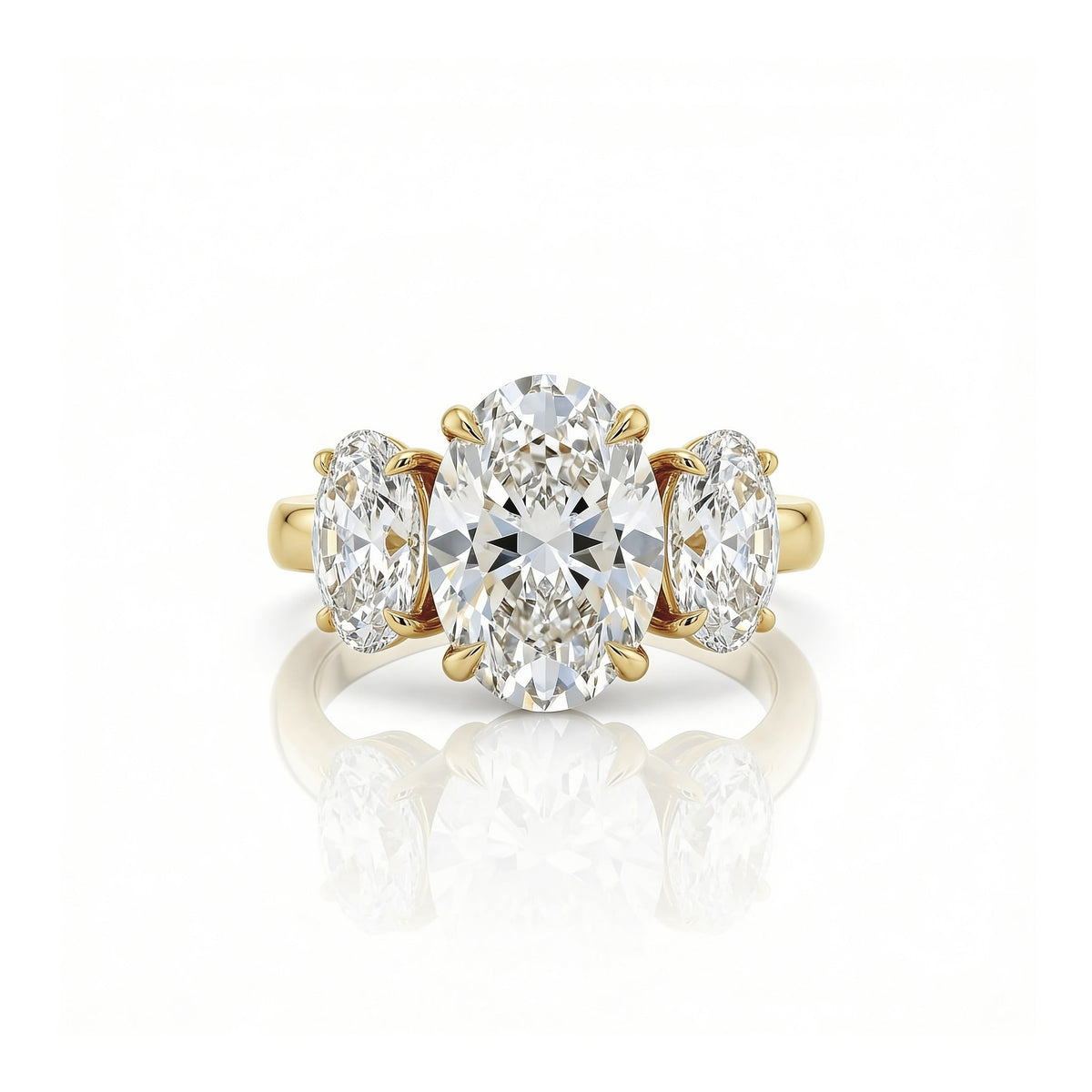 18K yellow-gold three-stone oval lab-grown diamond ring