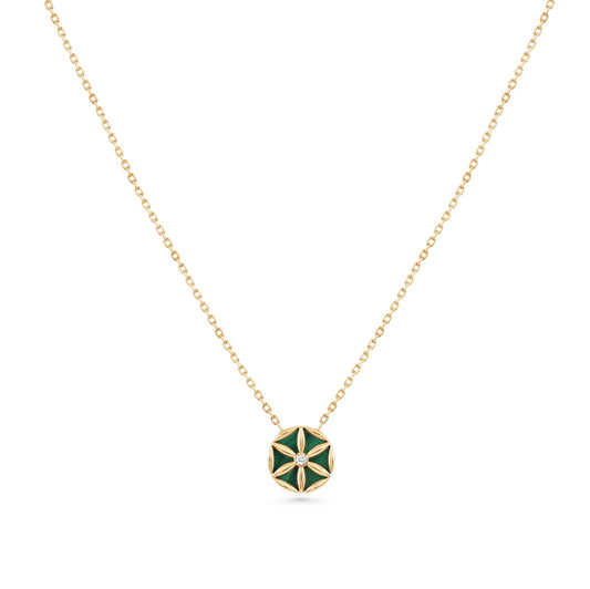 18k yellow gold necklace with Flower of Life-inspired pendant and diamonds