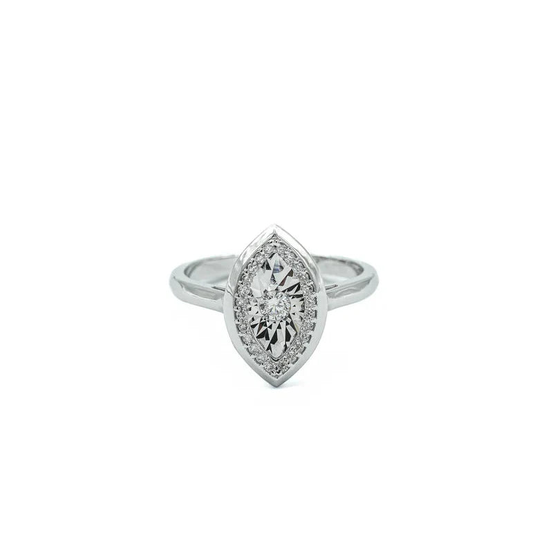 18k white gold marquise-shaped ring with diamonds
