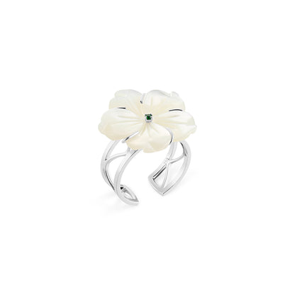 Star Jaz Emerald Open Ring - White Gold