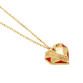 18k gold heart-shaped necklace with red enamel and diamonds, additional view