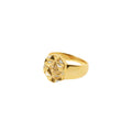 18k gold pinky ring with diamonds and white enamel, geometric design