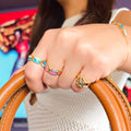 18k gold pinky ring with diamonds and white enamel, additional view