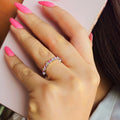 18k white gold eternity ring with pink sapphires and diamonds, additional view