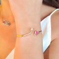 18k rose gold open bangle with a ruby heart and diamond-set star, additional view