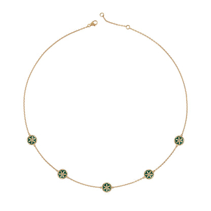 7LEAVES Flower of Elements green necklace centered on a white background