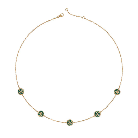 7LEAVES Flower of Elements green necklace centered on a white background