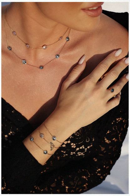7LEAVES Flower of Elements bracelet worn in a lifestyle portrait